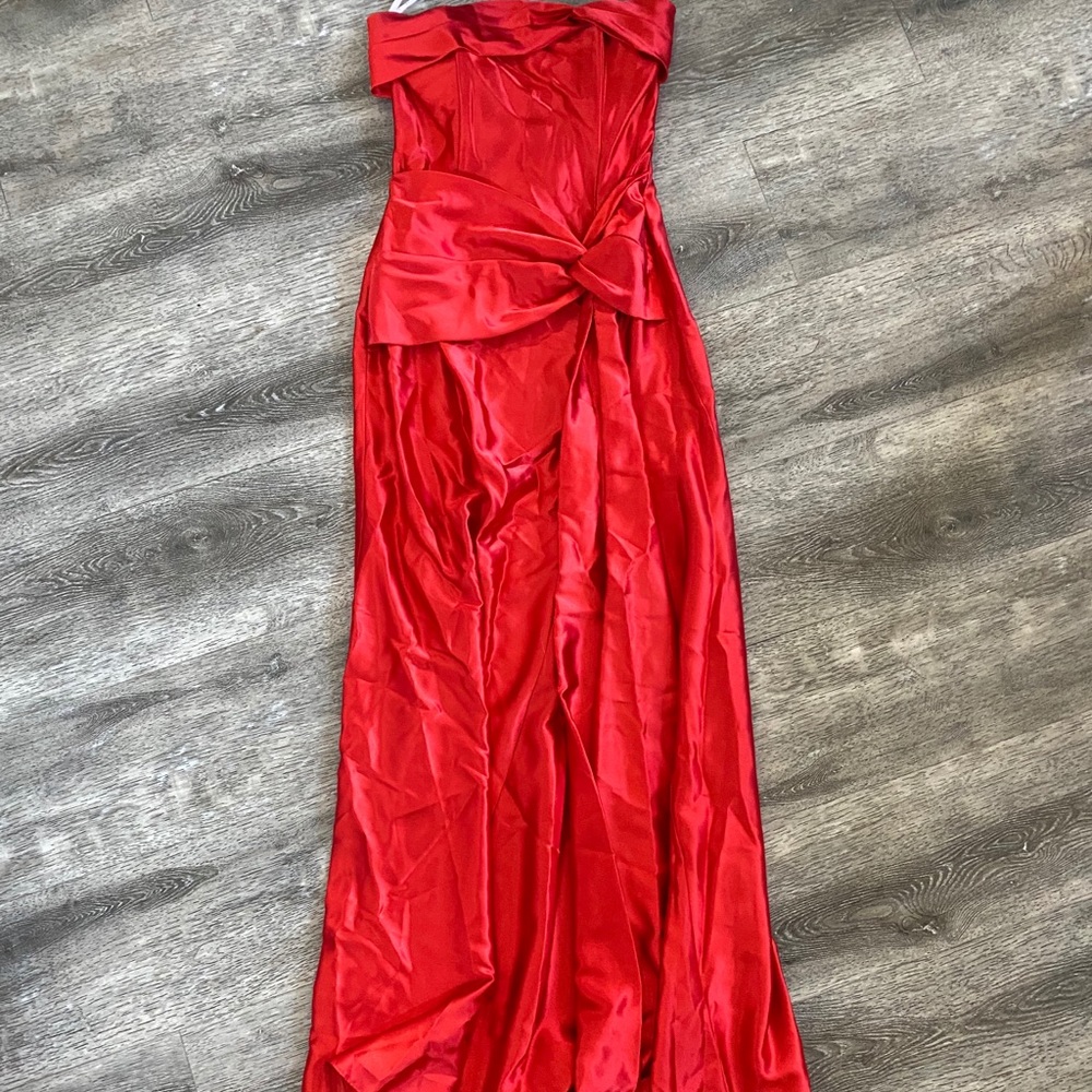 Ruby Red Strapless Floor Length Dress